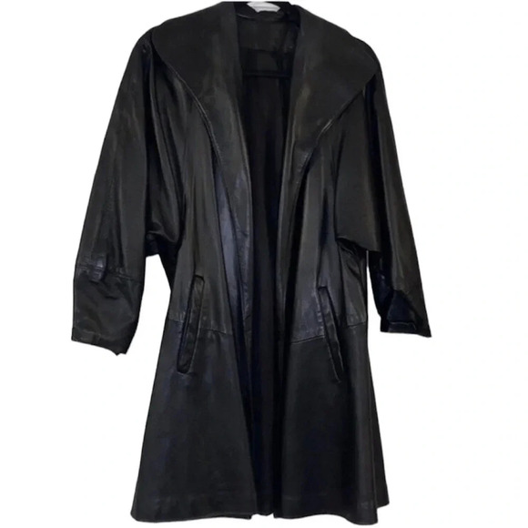 Vintage 100% genuine leather open front trench Made In USA Size Xs Dolman Sleeve - Picture 3 of 6